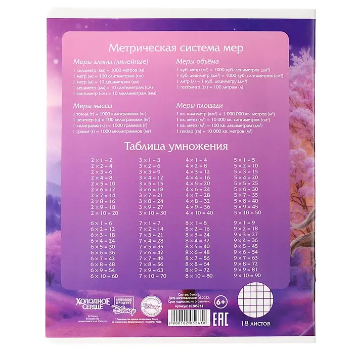 Тетрадь в клетку 18 листов, 5 видов МИКС, обложка мелованный картон, &laquo;Холодное сердце&raquo;