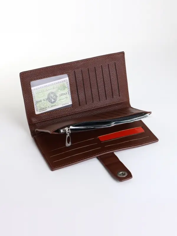 Портмоне мужское, на магните, три отделения, коричневое