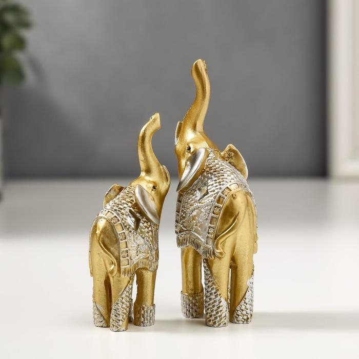 Сувенир полистоун Сувенир полистоун "Два золотых слона в серебристой попоне" набор 2 шт 11х8х3,2 см