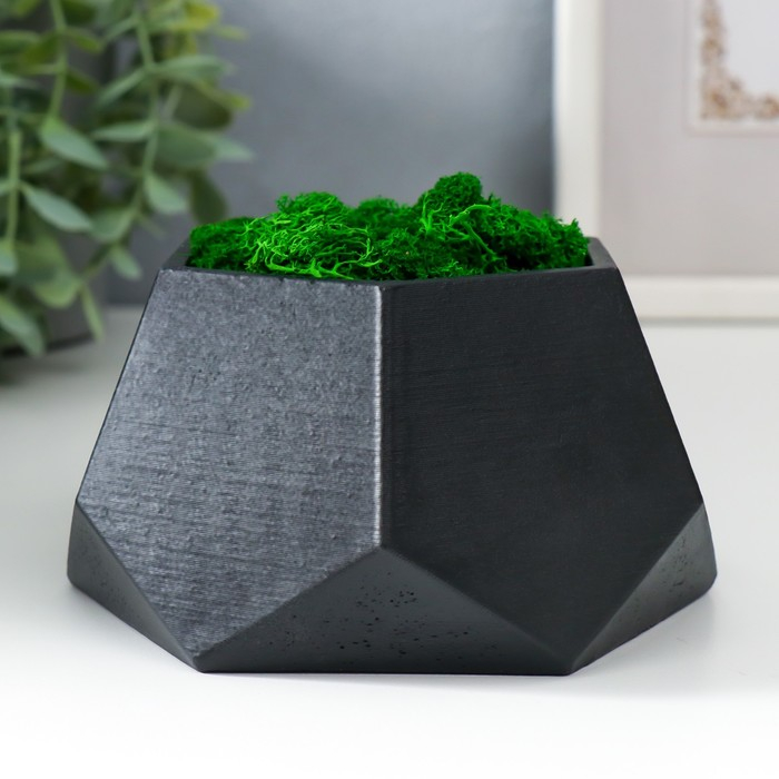 Кашпо бетонное Кашпо бетонное "Шестиугольник" высота 6,5 см черное со мхом (мох зеленый стабилизированный)