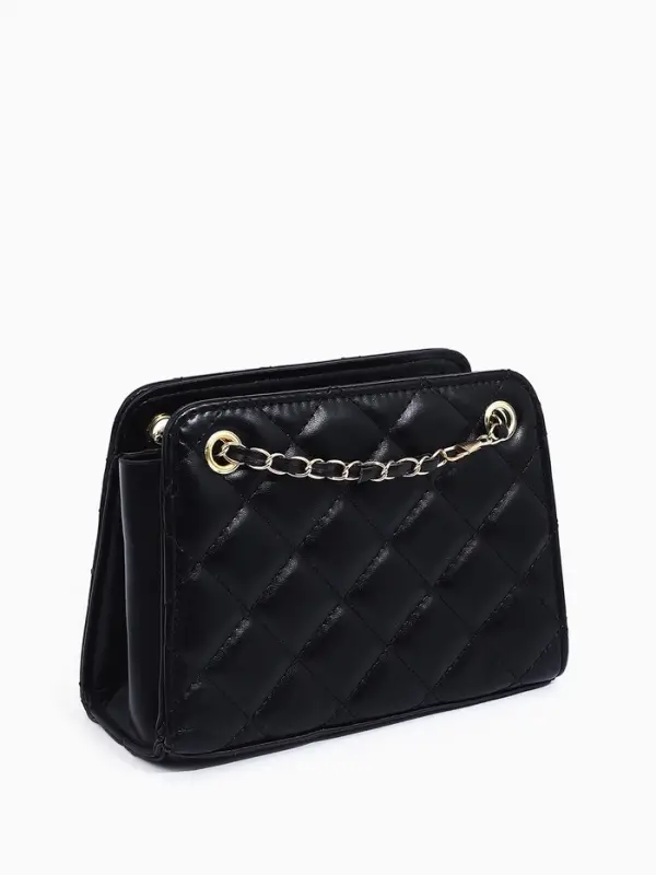 Сумка-клатч на молнии, на длинной цепочке, со стёжкой, чёрная