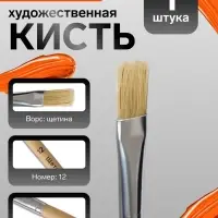 Кисть для рисования, щетина, № 12, плоская, деревянная ручка, международный размер