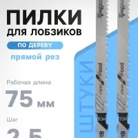 Пилки для лобзиков ТУНДРА, по дереву, прямой рез, HCS, 75/100&times;2.5 мм, 2 шт.
