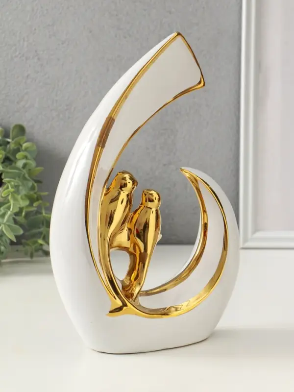 Фигура керамика &laquo;Две птички. Абстракция&raquo;, белый с золотом, 8&times;20&times;29 см