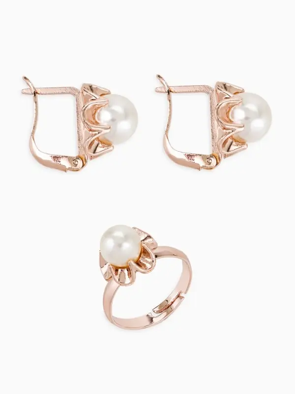 Гарнитур 3 предмета: серьги, кулон, кольцо безразмерное &laquo;Эдель&raquo;, с жемчугом цветок, белые в золоте, 45 см