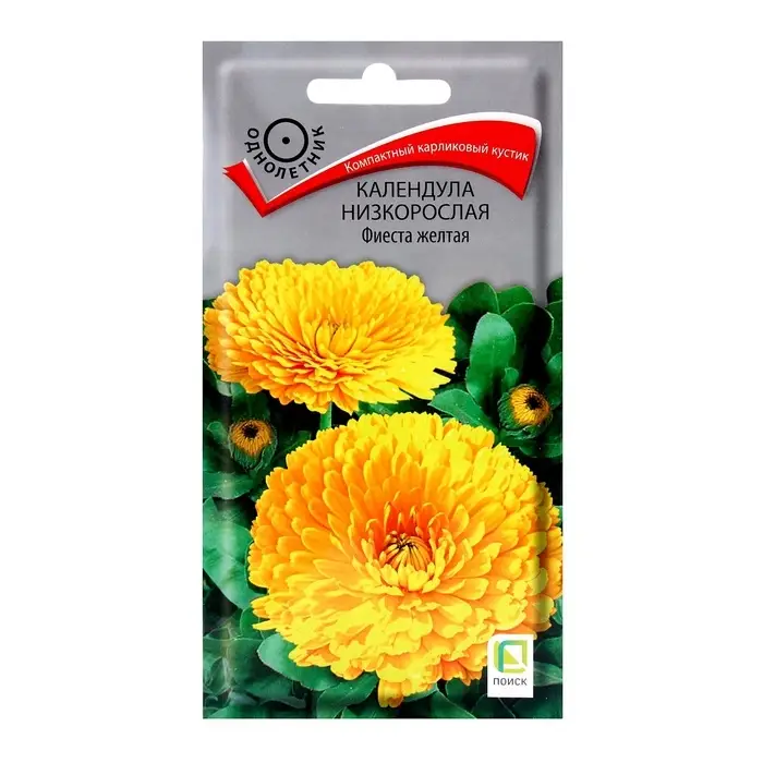 Семена цветов Календула низкорослая Фиеста желтая, 0,3гр Семена цветов Календула низкорослая Фиеста желтая, 0,3гр