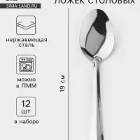 Набор столовых ложек Доляна &laquo;Оптима&raquo;, длина 19 см, набор 12 шт., нержавеющая сталь, серебристый