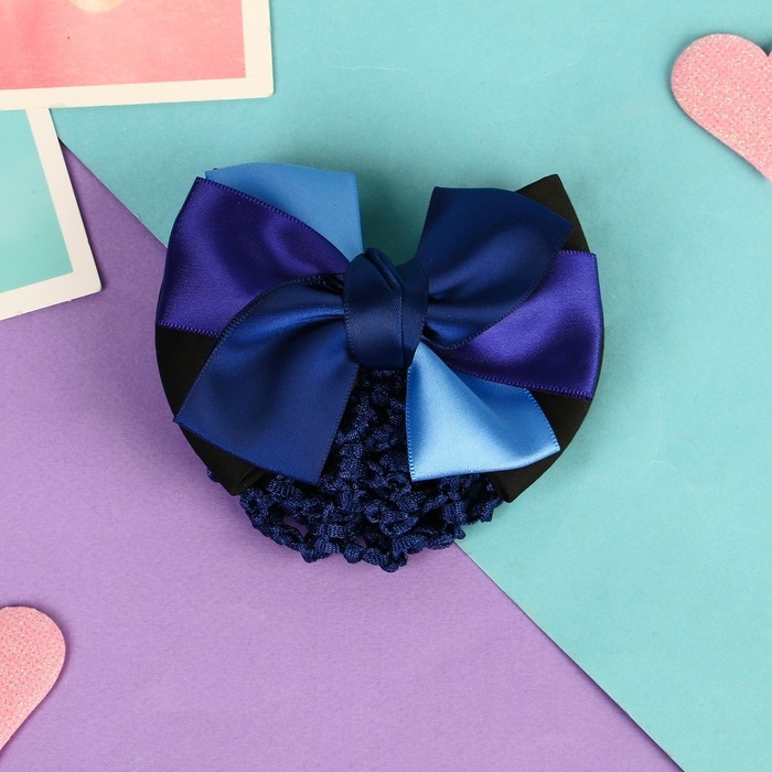 Заколка-автомат для волос Заколка-автомат для волос "Бантик" с сеточкой для пучка, d-10 см, синий