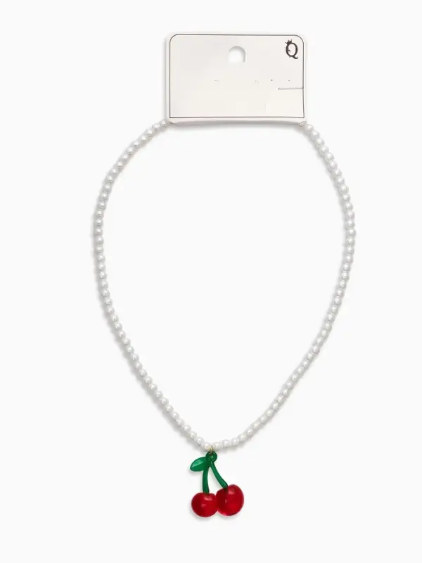 Кулон на жемчужной нитке &laquo;Вишня&raquo;, цветной