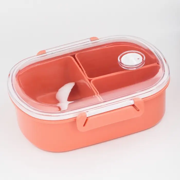 Ланч - бокс в школу, контейнер для еды &laquo;Эйлайт&raquo;, 640 мл, с ложкой, 18.5&times;14&times;6.3 см, пластик, розовый
