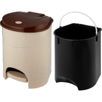 Ведро мусорное пластик 19л прям беж с пед и корич крыш мрамор 305х390х305мм
