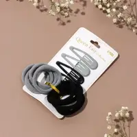 Набор для волос QF &laquo;Мира&raquo;, 12 шт.: 4 заколки 5 см, 8 резинок 3.5 см, серо-чёрный