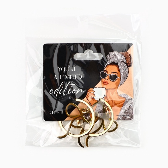 Серьги - кольца с подвесом бантом «Limited edition», 3 см Серьги - кольца с подвесом бантом «Limited edition», 3 см