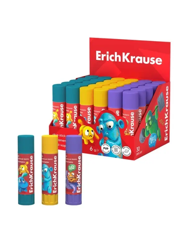 Клей-карандаш, ErichKrause EasyStick Jolly Friends, PVP, экономичный расход, 6 г, МИКС