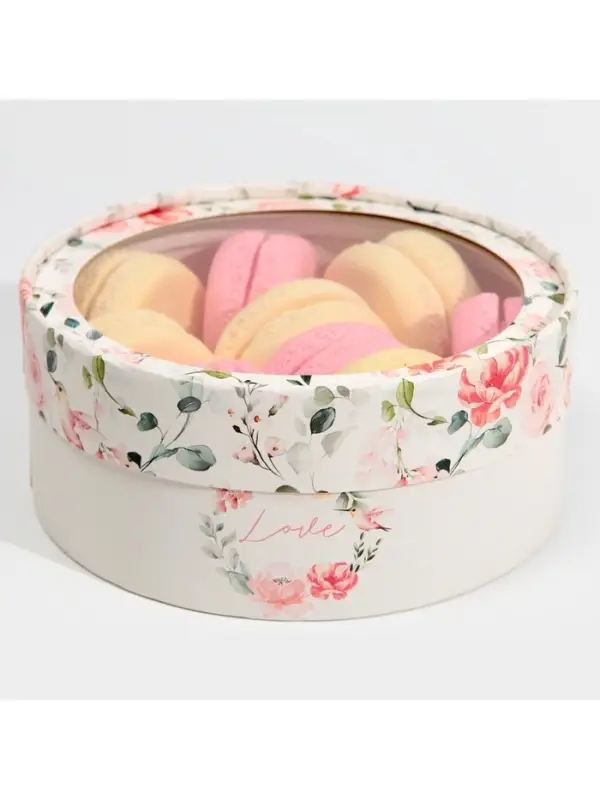 Коробка для макарун, кондитерская упаковка тубус с окном, Love, 16&times;16&times;5 см