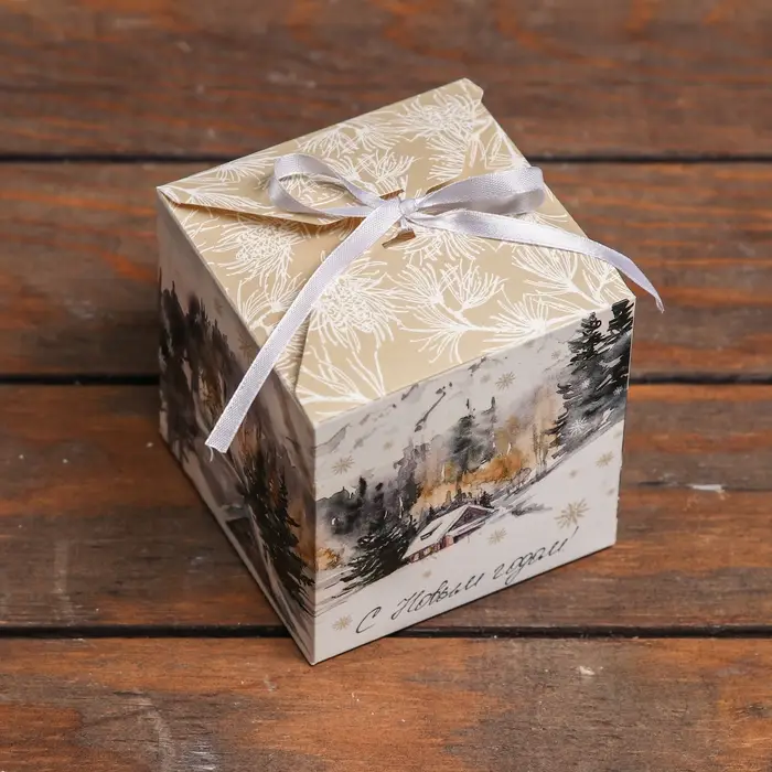 Коробка складная, подарочная новогодняя «Снежная сказка» 10×10×10 см