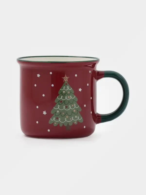 Кружка Доляна «Новгодние традиции», фарфор, бордовая Кружка Доляна «Новгодние традиции», фарфор, бордовая