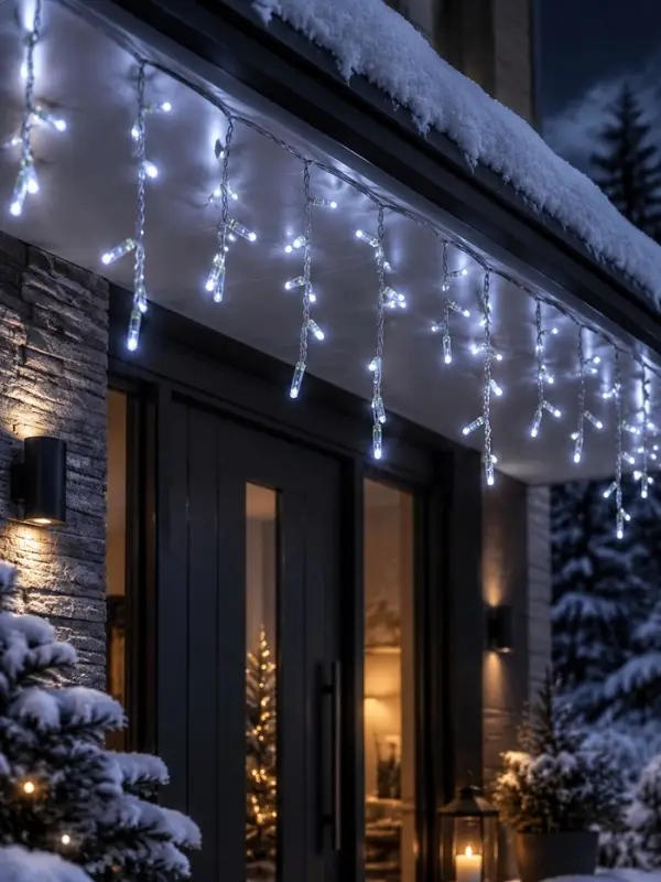 Гирлянда &laquo;Бахрома&raquo; 3&times;0.6 м, IP65, УМС, прозрачная нить, 144 LED, свечение белое, 220 В