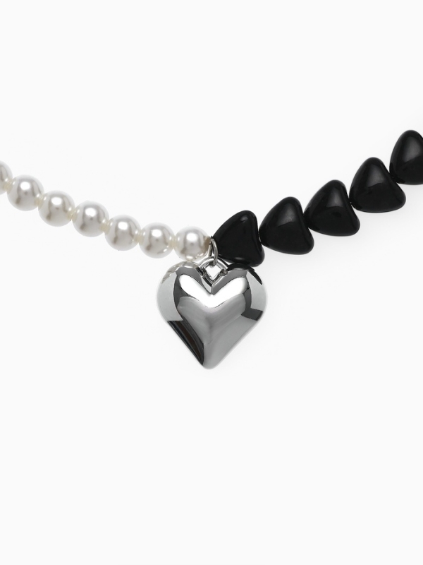 Бусы с жемчугом «Сердце» бусины, чёрно-белый в серебре