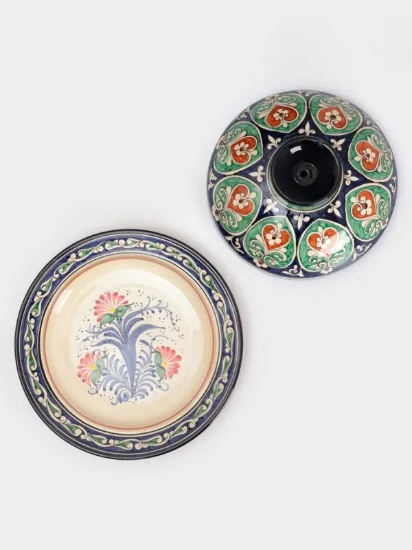 Блинница узбекская Риштанская Керамика &laquo;Цветы&raquo;, d=32 см, керамика, синяя