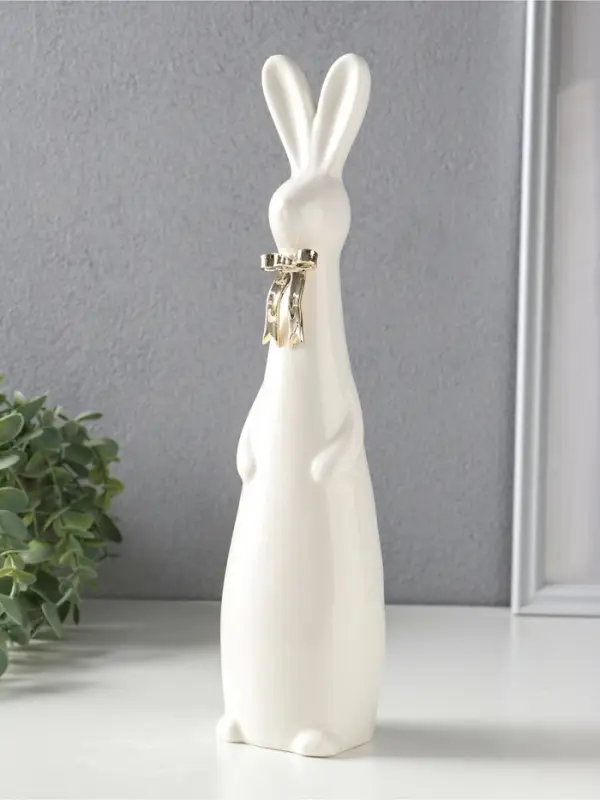 Сувенир керамика "Белый заяц с золотым бантом" 7,8х6,3х30,8 см