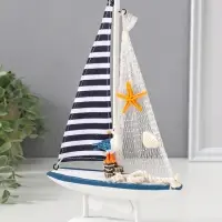 Сувенир дерево "Парусник с чайкой" бело-синий 16,5х4,5х27,5 см