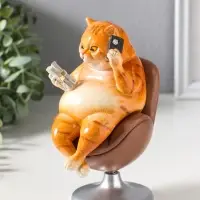 Сувенир полистоун лак "Пухлый кот - решала, в кожаном кресле" крутится 10,5х8,7х16 см