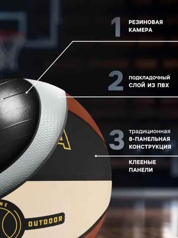 Мяч баскетбольный MINSA, клееный, 8 панелей, р. 7, PVC, резиновая камера