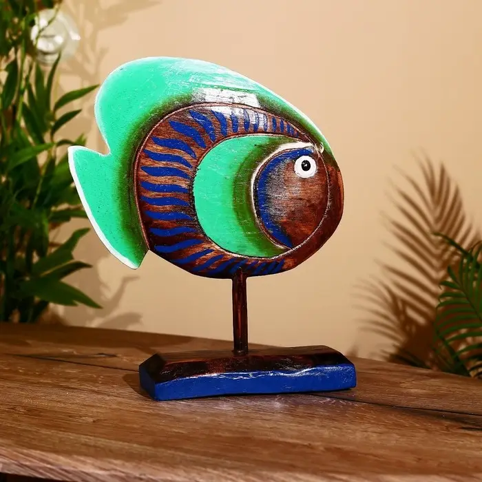 Сувенир  Сувенир "Рыба синяя" дерево на подставке 25х7х33 см