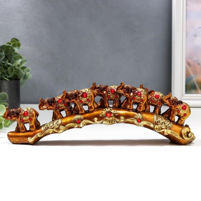 Сувенир полистоун Сувенир полистоун "Семь слонов на бивне с узорами и стразами" 9х28х5,5 см