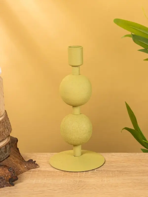 Подсвечник на 1 свечу текстурный  Подсвечник на 1 свечу текстурный "Оливковый" с 2 сферами 8,5х8,5х18 см