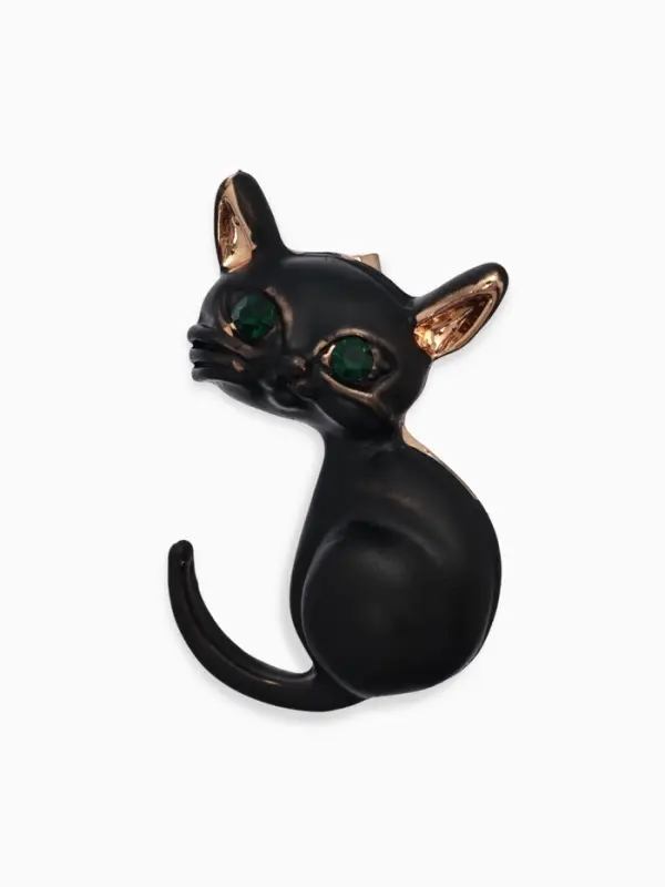 Брошь &laquo;Котёнок&raquo;, чёрная, глянцевая в золоте