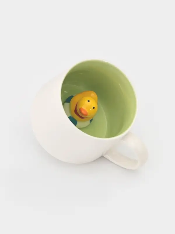 Кружка Доляна &laquo;Утёнок&raquo;, 360 мл, керамика, с фигуркой, белая, зелёная