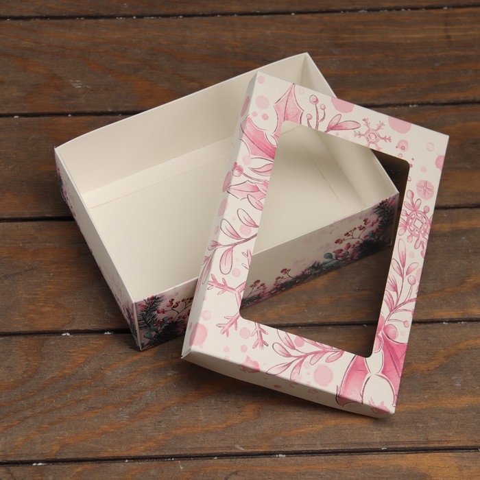 Новый год. Коробка подарочная новогодняя складная, крышка-дно, с окном Новый год. Коробка подарочная новогодняя складная, крышка-дно, с окном "Merry Christmas" 21 х 15 х 7 см