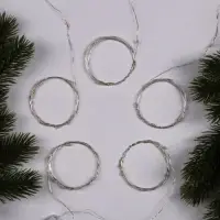 Набор гирлянд &laquo;Нить&raquo; 1 м роса, IP20, серебристая нить, 10 LED, свечение тёплое белое, 3 режима, батарейки AG13&times;3 (в комплекте), 5 шт.