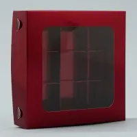 Коробка для конфет, кондитерская упаковка, 9 ячеек, &laquo;Бордовая&raquo;, 14.7&times;14.7&times;3.5 см