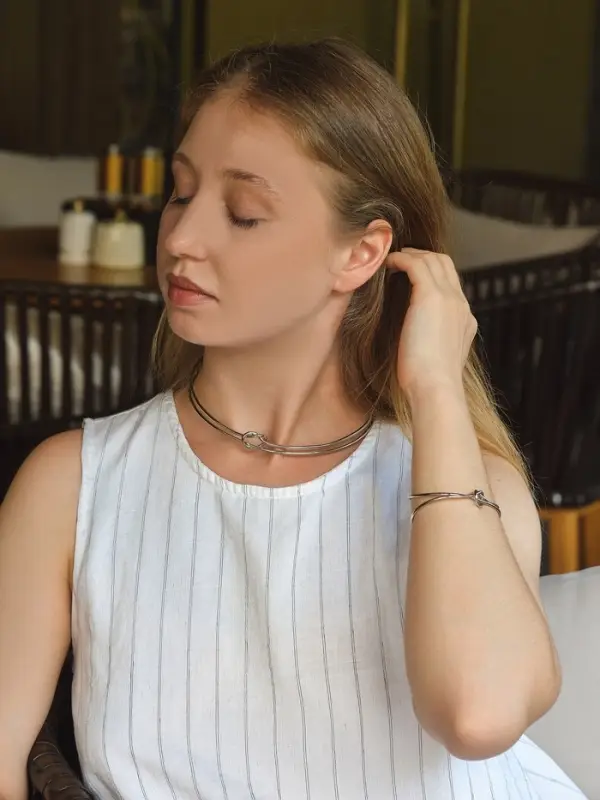 Набор 2 предмета: чокер, браслет &laquo;Обруч&raquo;, узел, цвет серебро