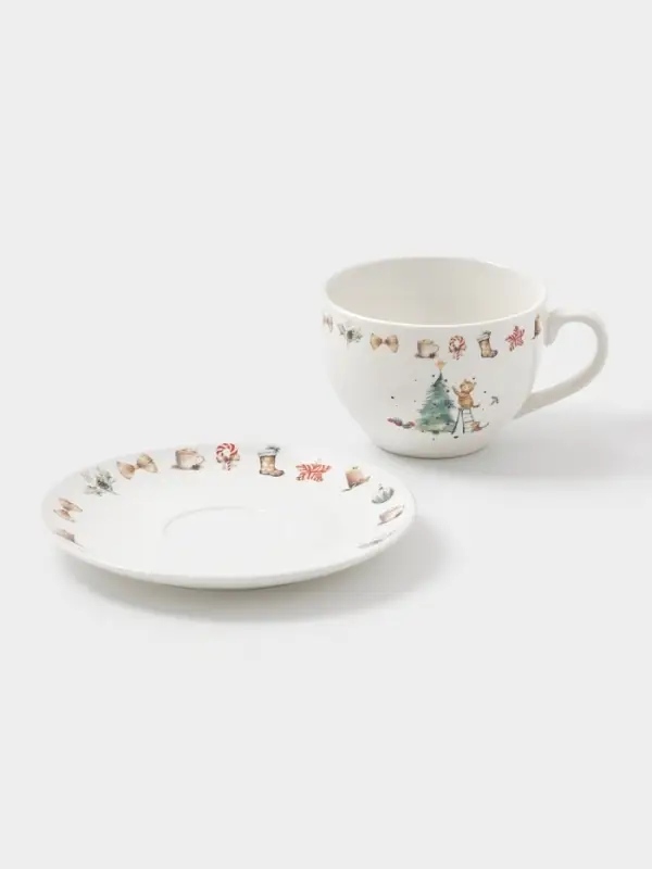 Чайная пара новогодняя «Волшебный праздник», 2 предмета: чашка 210 мл, блюдце d=15 см, фарфор, белая Чайная пара новогодняя «Волшебный праздник», 2 предмета: чашка 210 мл, блюдце d=15 см, фарфор, белая