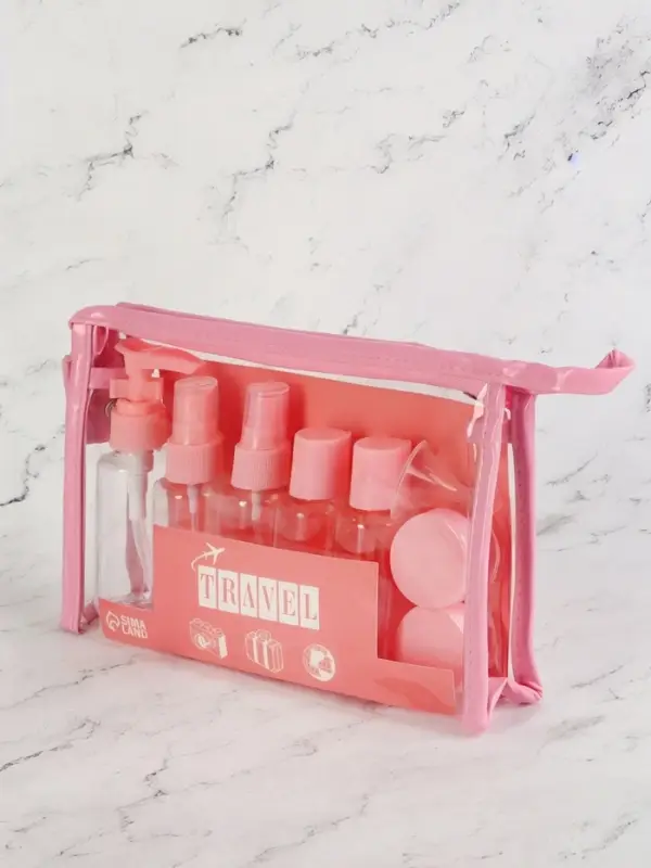 Набор для хранения, в чехле, 9 предметов, прозрачный, розовый