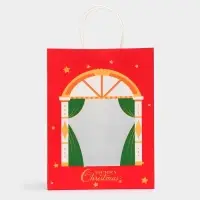Пакет подарочный бумажный с окном &laquo;Театр&raquo; 26&times;35&times;16 см, крафт красный