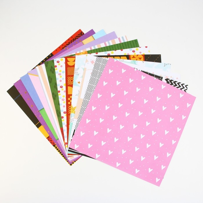 Набор бумаги для скрапбукинга «Яркая геометрия», 12 листов, 30.5 х 30.5 см, 180 г/м² Набор бумаги для скрапбукинга «Яркая геометрия», 12 листов, 30.5 х 30.5 см, 180 г/м²
