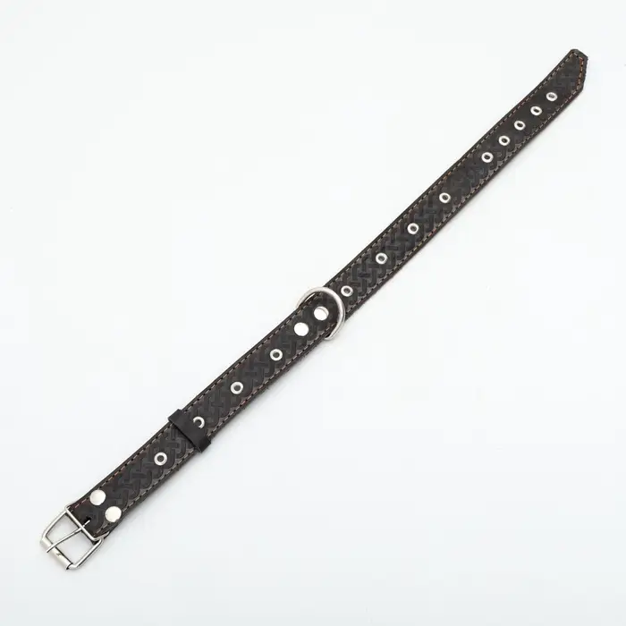 Ошейник комбинированный, безразмерный, 65&times;3.5 см, ОШ 31-61 см, кожа, брезент, чёрный