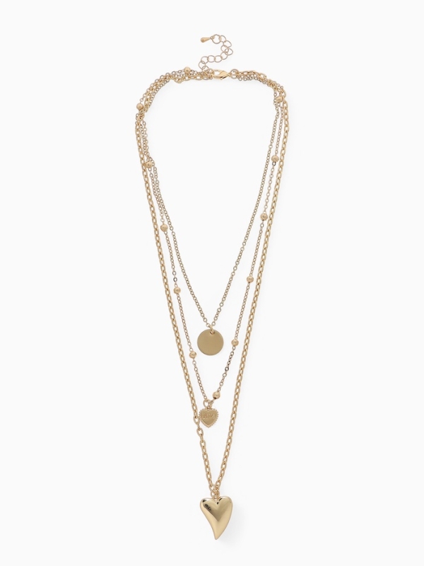Кулон «Цепь» два сердца и круг, цвет золото