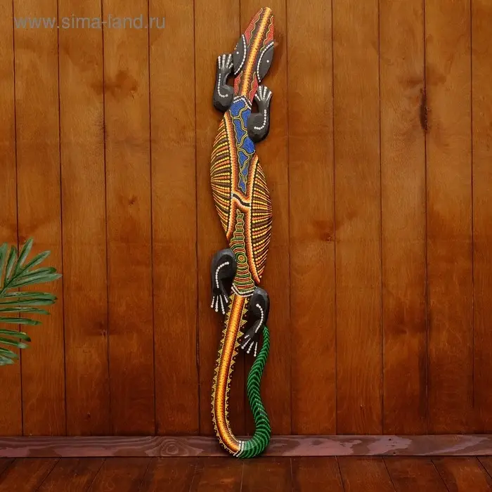 Панно настенное дерево  Панно настенное дерево "Геккон расписной" 100 см МИКС