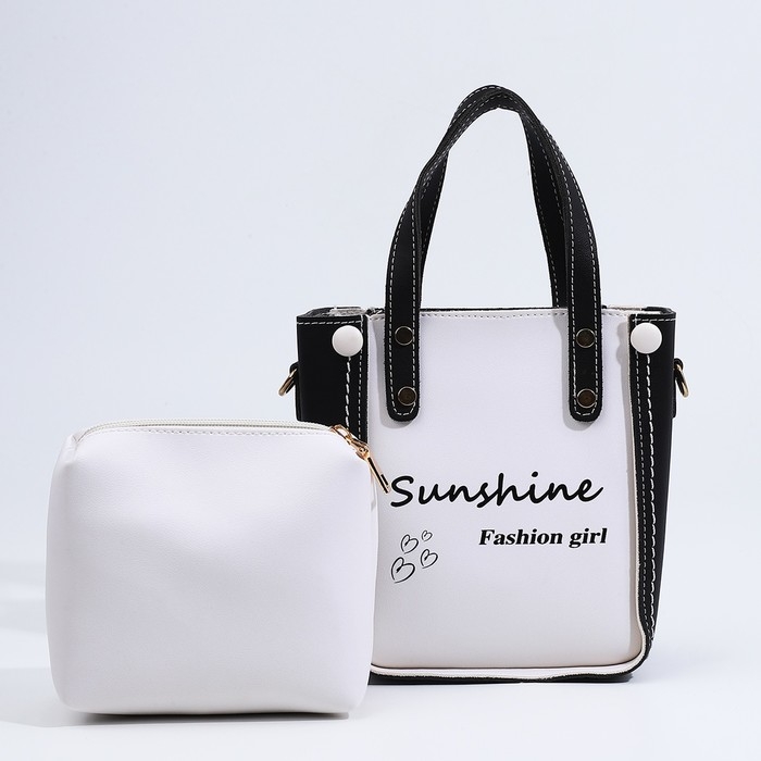 Сумка женская тоут на молнии, цвет белый/чёрный