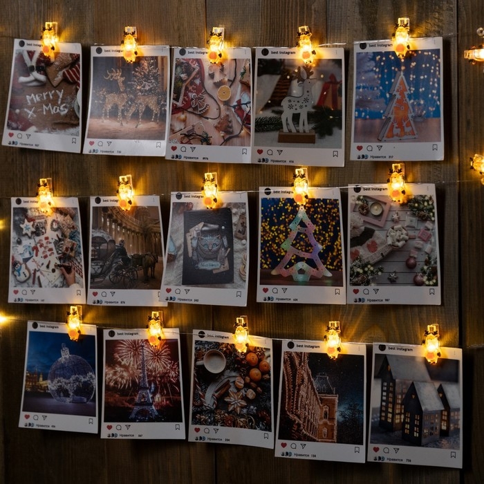 Гирлянда «Нить» 2 м роса с насадками «Прищепки-оленёнок», IP20, серебристая нить, 20 LED, батарейки ААх2 (нет в комплекте), свечение тёплое белое Гирлянда «Нить» 2 м роса с насадками «Прищепки-оленёнок», IP20, серебристая нить, 20 LED, батарейки ААх2 (нет в комплекте), свечение тёплое белое