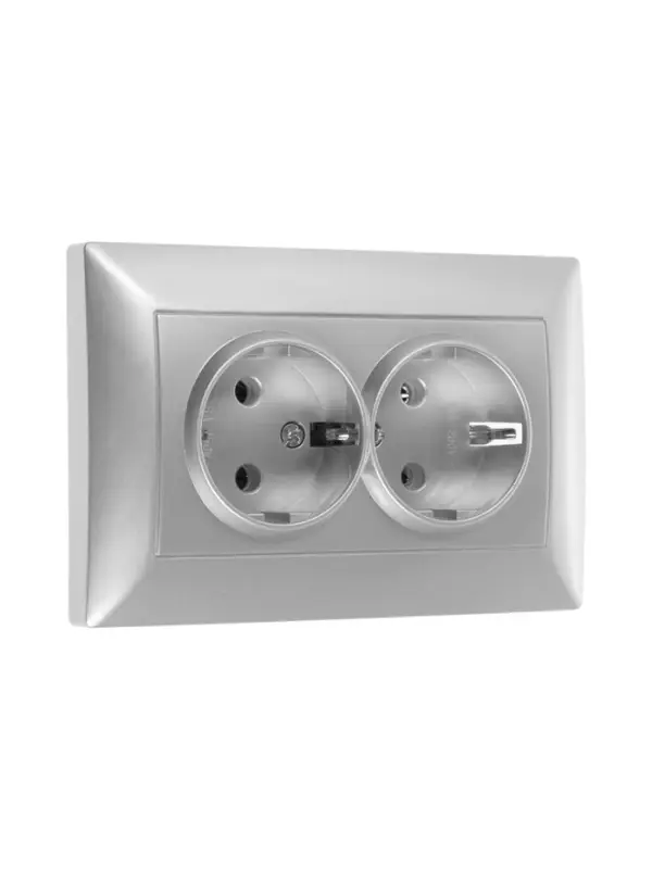 Розетка Luazon Lighting &laquo;Антей&raquo;, 16 А, скрытая, IP20, двухместная, с заземлением, серебристая