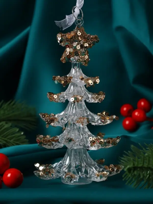 Украшение ёлочное "Праздник" ёлочка, 13х7 см, прозрачно-золотой