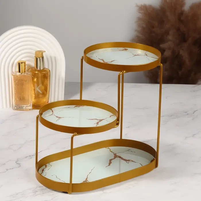 Органайзер для хранения, 3 секции, 30&times;17&times;26.5 см, цвет золотистый, белый