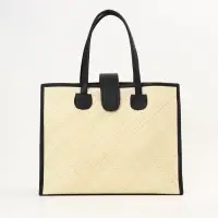 Сумка плетёная на застёжке из пандана, 41&times;16&times;50 см, бежево-чёрная